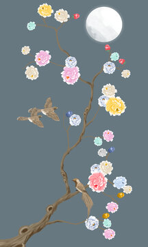 牡丹花花鳥(niǎo)