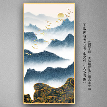 肌理油画金色线条山水画