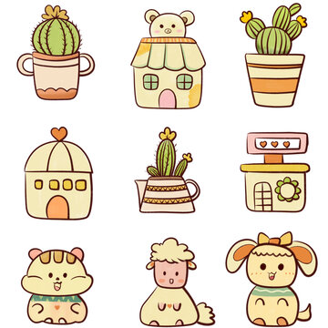 動物植物房屋貼紙畫