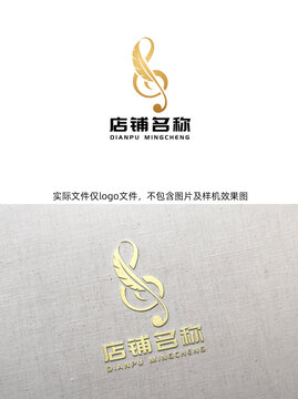 金色羽毛音符乐器标志logo