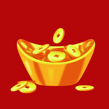金幣與元寶立體矢量