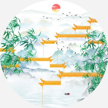 竹子山水畫