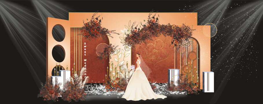 红橙婚礼舞台效果图