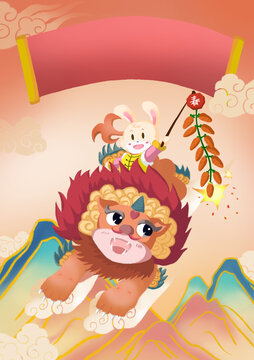 春節(jié)過年獅子舞獅兔年鞭炮喜慶