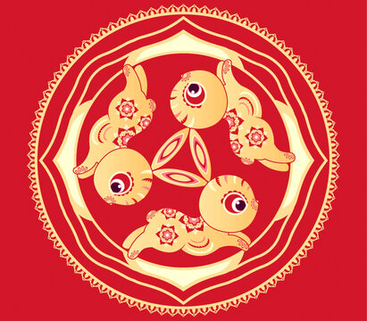 手繪金色三兔共耳圖案