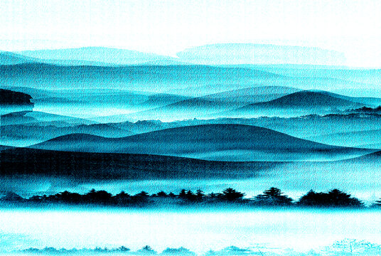 時(shí)尚歐式藍(lán)色高清客廳山水