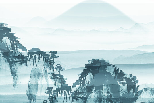 高清藍(lán)色歐式客廳山水