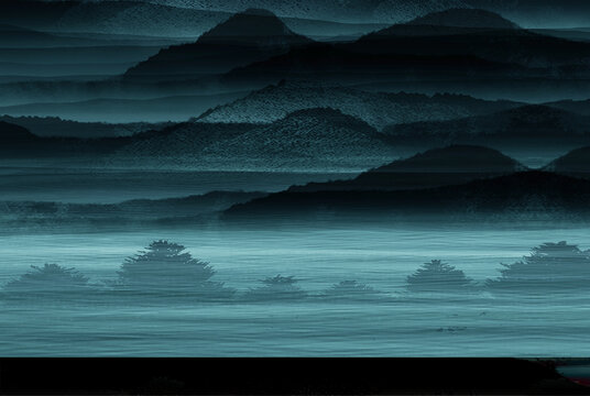高清藍(lán)色歐式油畫山水