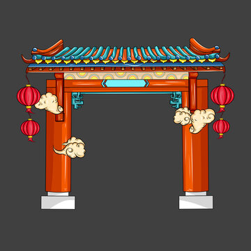 國(guó)潮拱門插畫