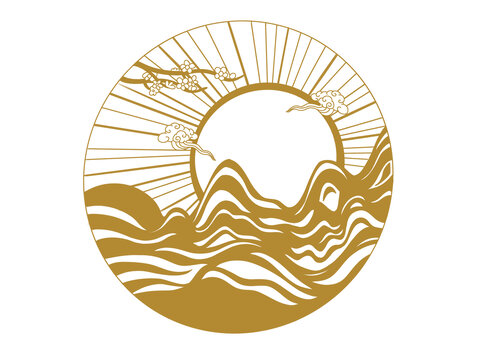 金色中秋月亮燙金線描