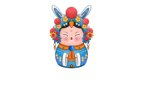 藍色國朝京劇兔子不倒翁
