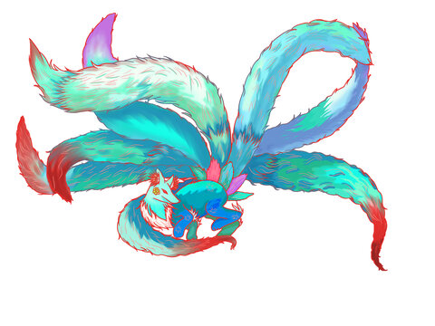青色國潮山海經(jīng)九尾狐