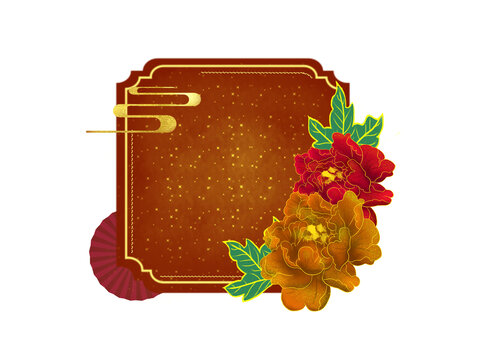 紅色祥云金粉牡丹邊框