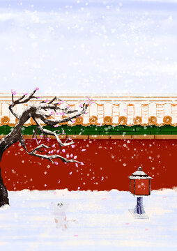 雪景故宮插畫