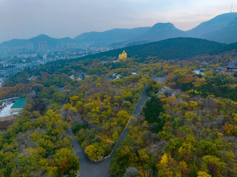 航拍济南千佛山公园