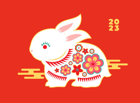 2023兔年剪紙插畫