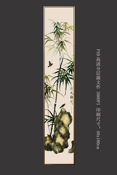 竹鳥條屏國(guó)畫
