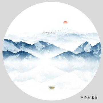 圓形水墨裝飾畫
