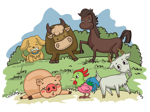 古代农业图画农家院五谷和牲畜