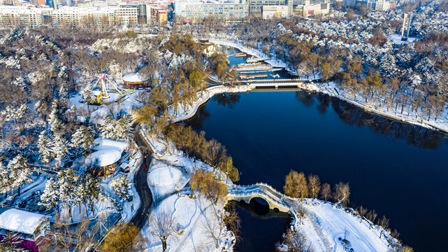 雪后的中国长春南湖公园风景