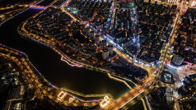 中国长春伊通河畔冬季夜景