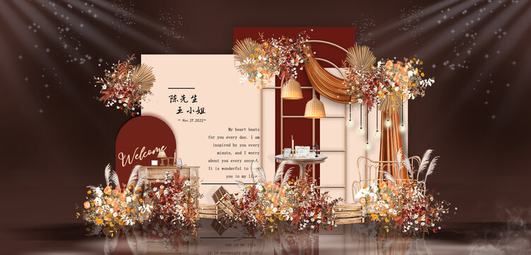 美式田園紅色婚禮效果圖