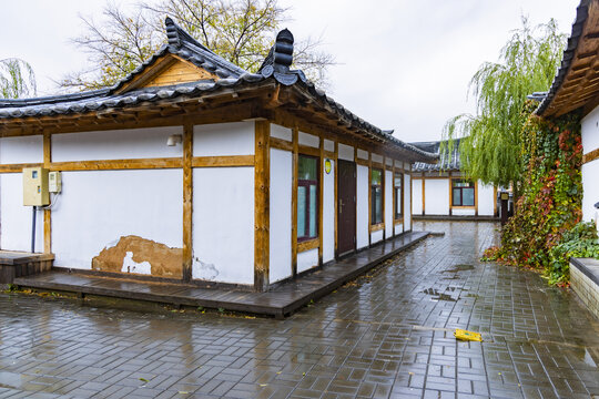 朝鲜族百年部落雨天景观