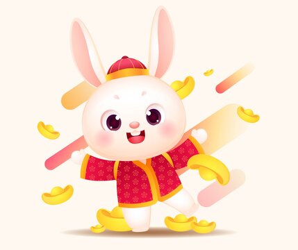 卡通發(fā)財兔矢量插畫