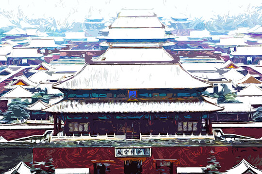 北京故宮雪景梵高繪畫效果