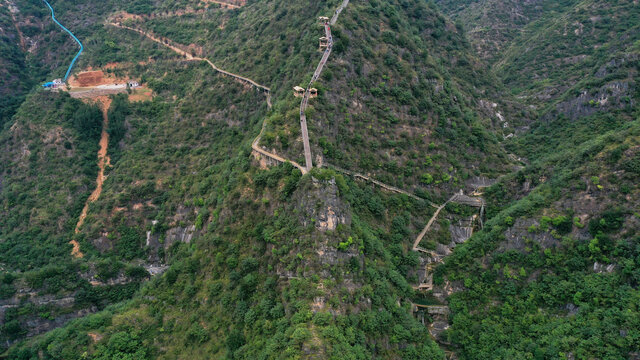 航拍商洛天蓬山寨景区秦岭山脉