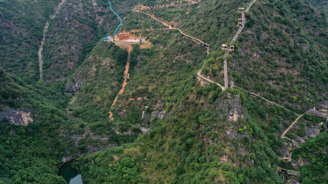 航拍商洛天蓬山寨景区秦岭山脉