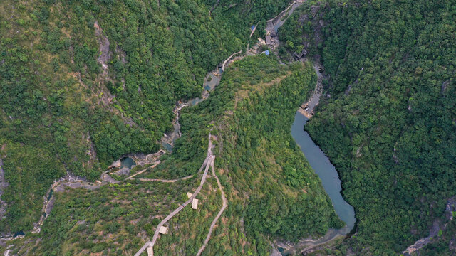 航拍商洛天蓬山寨景区秦岭山脉