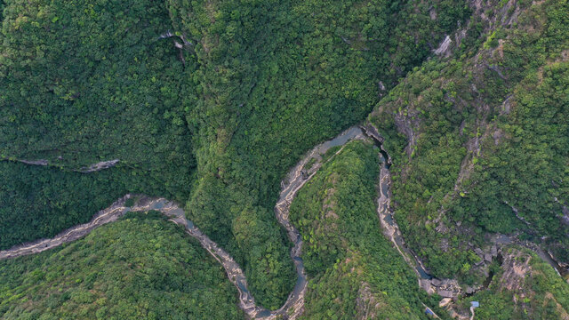 航拍商洛天蓬山寨景区秦岭山脉