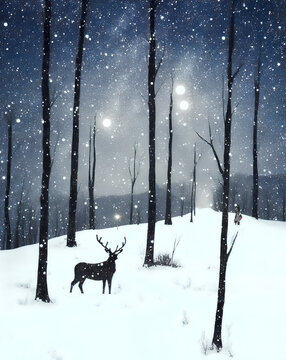 下雪樹林插畫