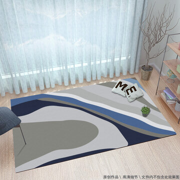 現(xiàn)代抽像灰藍(lán)色布紋地毯地墊