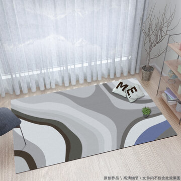 現(xiàn)代抽像灰藍(lán)色布紋地毯地墊