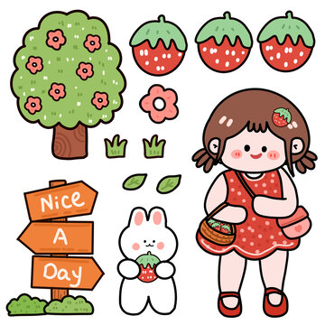 胖禾摘草莓手帳貼紙