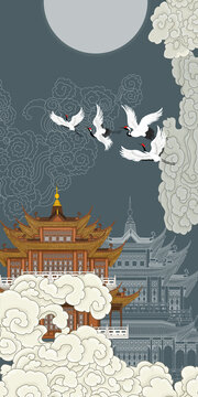 中式閣樓插畫