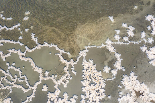 山西运城盐湖惊现硝花景观