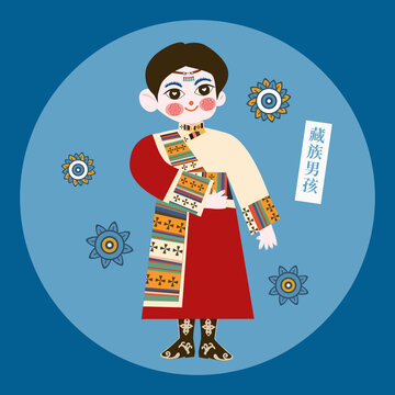剪紙風藏族男孩