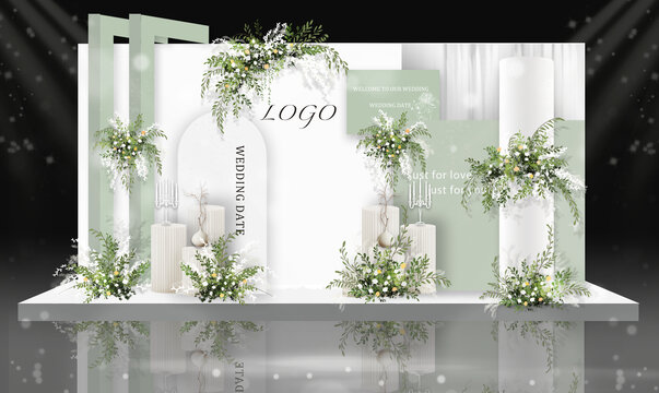 白绿色婚礼主舞台设计