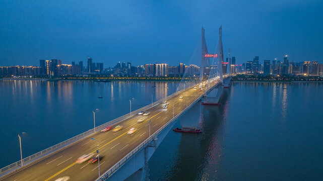 武汉长江二桥夜景航拍