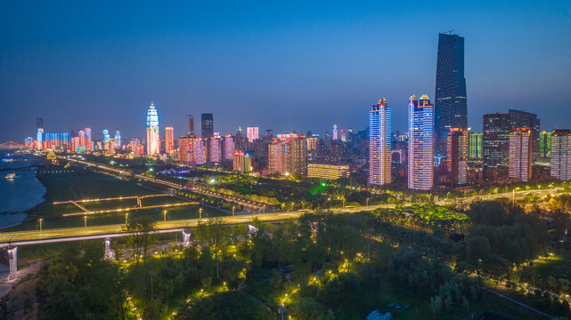 武汉江滩夜景航拍