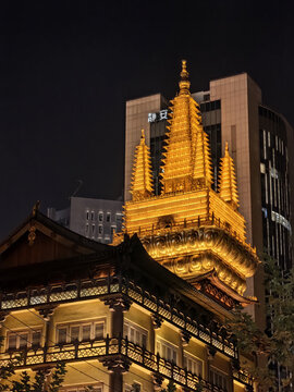 上海市静安区静安寺建筑夜景