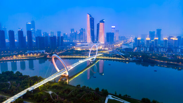航拍南京CBD现代建筑景观