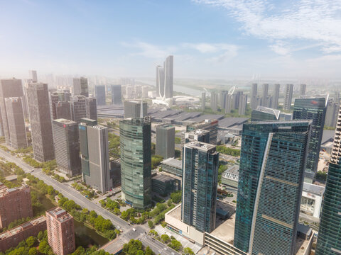 航拍南京金融中心街景