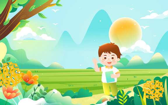 立春節(jié)氣人物出行郊游春天插畫