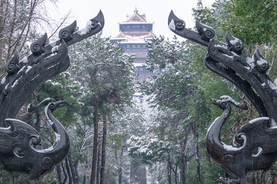 武汉东湖磨山风景区冬季雪景