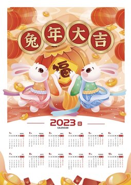 兔年大吉2023年兔年日历