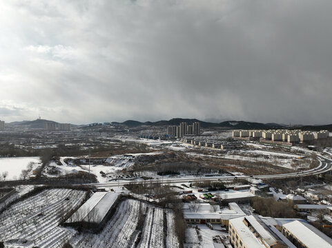 航拍东北农村雪景